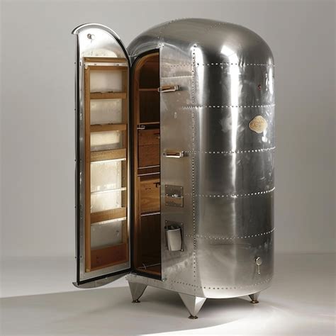 Premium Photo A Large Metal Refrigerator With A Door Open And A Door Open