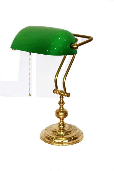 Lampada Da Tavolo Ministeriale Verde Inglese In Ottone Lucido Doppio