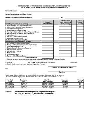 Fillable Online Cdph Ca Certification Of Training And Experience For