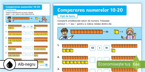 Clasa pregătitoare Compararea numerelor 10 20 Fișă de lucru