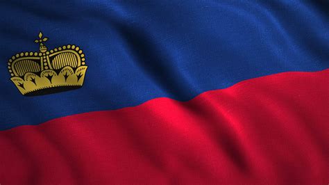 Flag of Liechtenstein.Motion.Blue and red flag with a golden crown ...