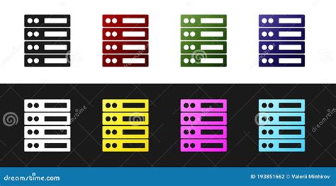 Set Server Data Web Hosting Icon Isolated On Black And White