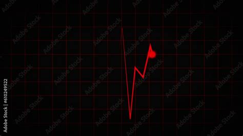 Red Screen Of An Oscilloscope For A Cardiogram Monitor Of Heartbeat