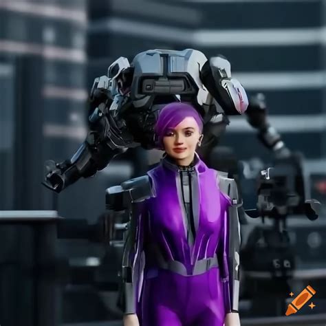 Sci Fi Artwork Of Maisie Williams With A Mech Robot In Futuristic New York