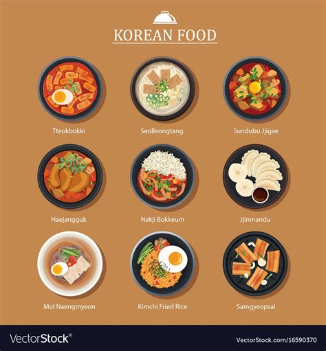 Set of korean food flat design asia street vector image on VectorStock ...