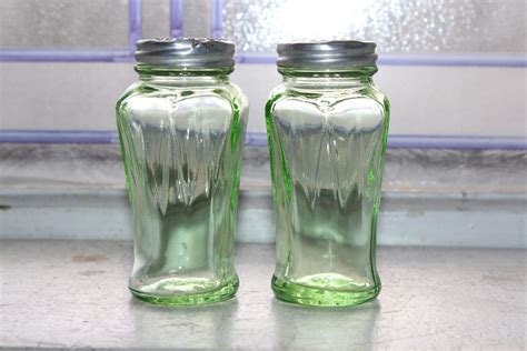 Green Depression Glass Salt And Pepper Shakers 1930s Hazel Atlas