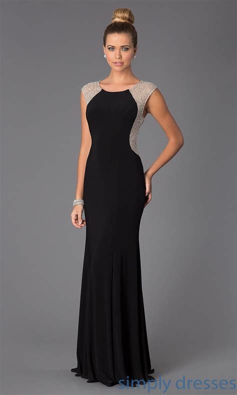 Xscape Long Black Gown With Sheer Metallic Boucle Evening Gowns