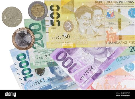 Close Up Collage Of Philippine Currency Isolated On A White Background