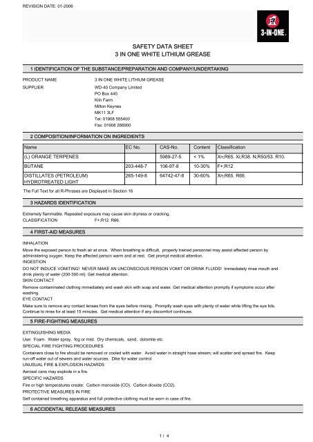 Msds Lithium Grease Ep Pdf Water Safety Off