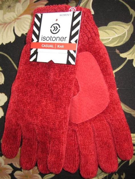 Ladies Isotoner Chenille Gloves Thinsulate Lined Suede Palm Ivory Black Red Tan