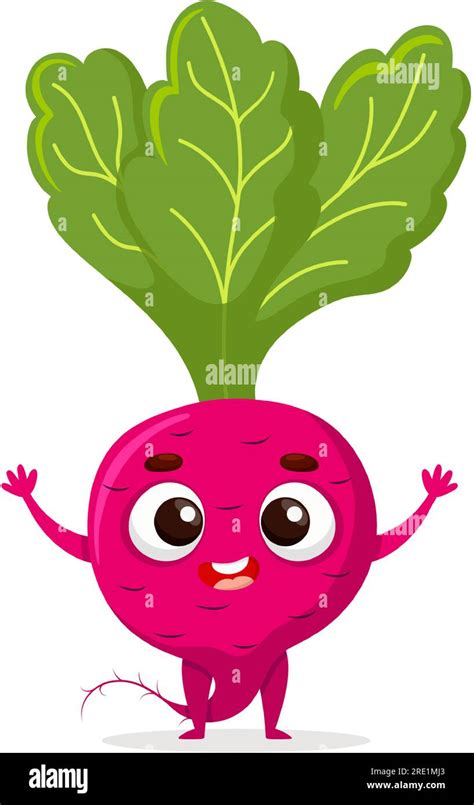 Funny Cartoon Beetroot Kawaii Vegetable Vector Food Illustration