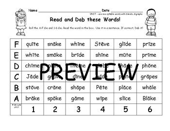 One Syllable Vce Words With Blends And Digraphs By Bk Cafe Tpt