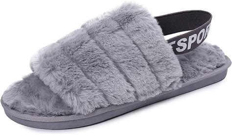 Womens Fuzzy Fluffy Sandals House Slippers Soft Indoor Spa Bedroom Flat Slide Shoes