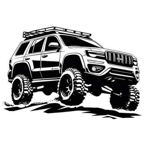 Premium Photo A Black And White Drawing Of A Jeep With A Roof Rack