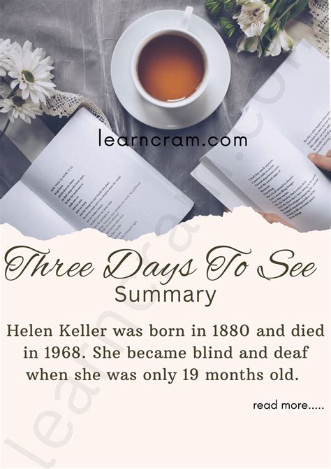 Three Days To See Summary in English and Hindi by Helen Keller – Learn Cram