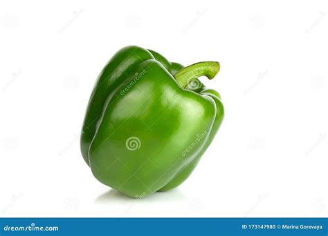 One Green Bell Pepper Isolated On White Background Close Up Stock