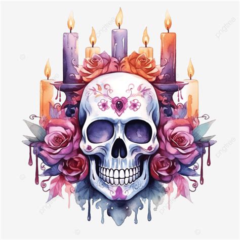 Calavera Misteriosa Rodeada De Velas Dia De Muertos Y Clipart De