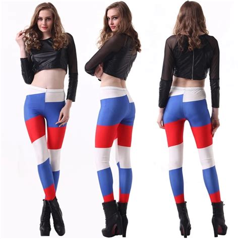 Fitness Workout Leggings 2016 Fashion Digital World Cup Russian Flag Nine Pants Legging Lady Mid