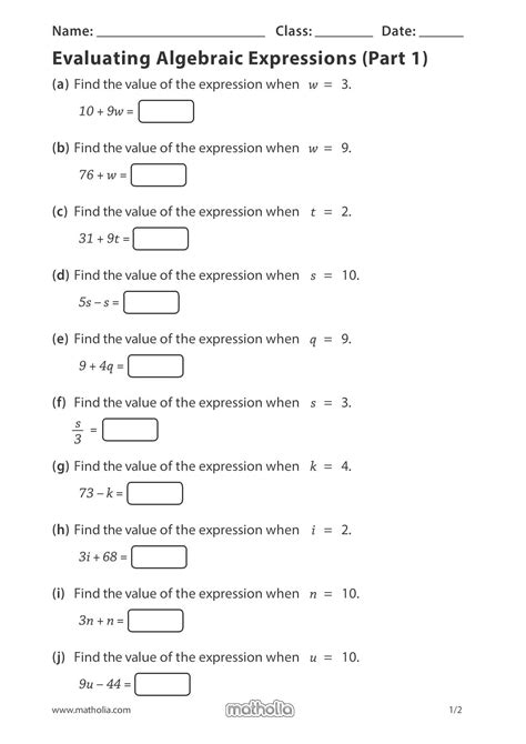 Parts Of An Expression Worksheet