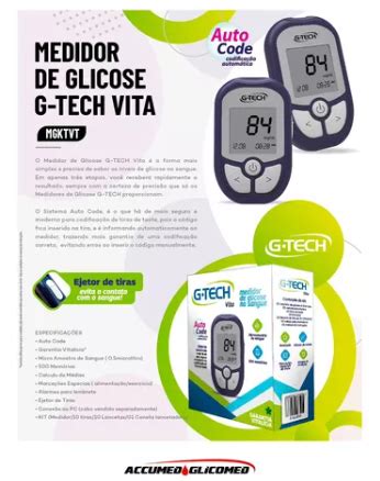 Kit Medidor De Glicose G Tech Vita HM Farma