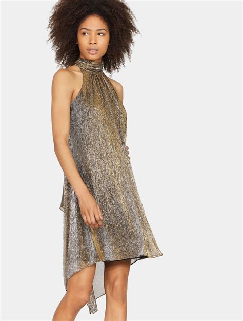 Sleeveless Mock Neck Metallic Jersey Dress Halston Heritage Jersey