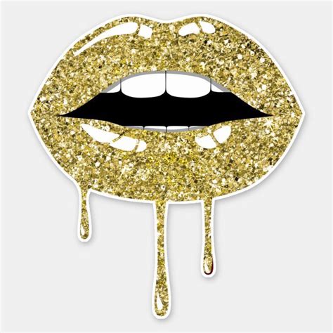 Gold Luxury Glam Faux Glitter Drip Dripping Lips Sticker Zazzle