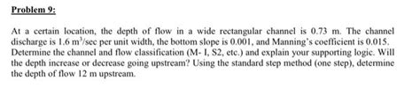 Solved At a certain location, the depth of flow in a wide | Chegg.com