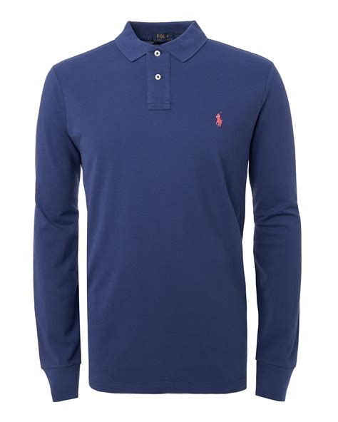 Polo Ralph Lauren Mens Light Navy Long Sleeved Custom Slim Fit Mesh