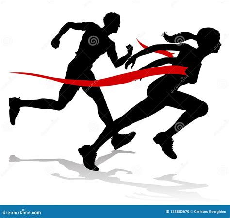 Runner Race Finish Line Track and Field Silhouette Stock Vector - Illustration of marathon ...