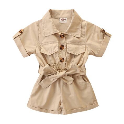 KDSJSXW Girls Outfit Summer Girl Short Sleeve Stylish Cargo Jumpsuit ...