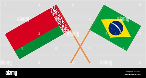 Crossed Flags Of Belarus And Brazil Official Colors Correct Proportion Vector Illustration