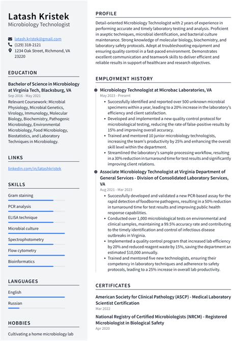 Microbiology Technologist Resume Examples And Templates