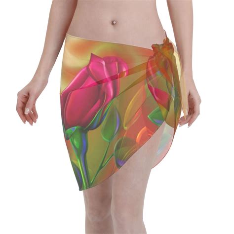 Coaee Rose Psychedelic Women S Short Sarongs Beach Wrap Sheer Bikini Wraps Chiffon Cover Ups For
