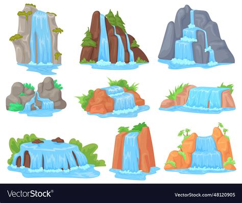 Cartoon Waterfalls Natural Scenic Waterfall Vector Image