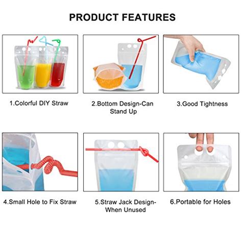 100 Pcs Drink Pouches With 100 Straw Holes Freezable Juice Pouches