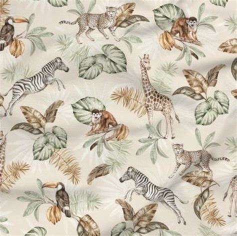 Safari Animals Eco Cotton Tropical Fabric Premium Nursery Etsy