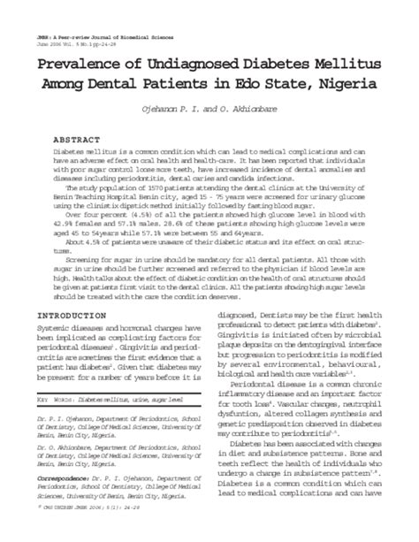 Pdf Prevalence Of Undiagnosed Diabetes Mellitus Among Dental Patients