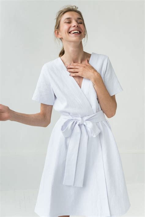 White Linen Dress White Summer Dress Linen Clothing V Neck Etsy