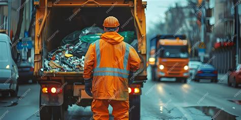 Premium Photo A Garbage Collector Collecting Trash For Disposal Into