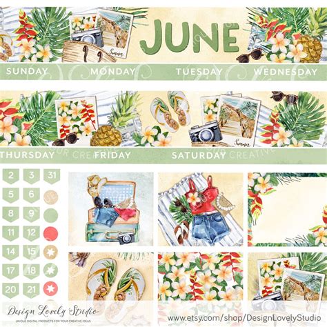 June Monthly Planner Stickers Printable Planner Stickers Etsy