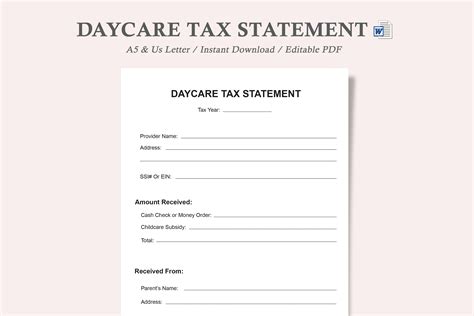 Daycare Tax Statementchildcare Form Graphic By Watercolortheme