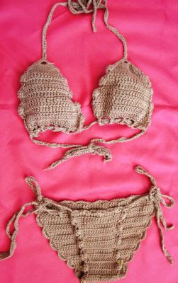 Sexy Crochet Tan Bikini W Tie Back Sides Bottom Sz