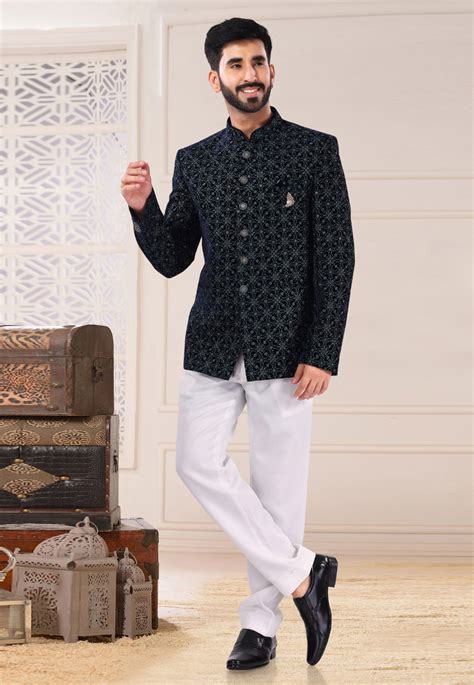 Black Velvet Jodhpuri Suit 274018