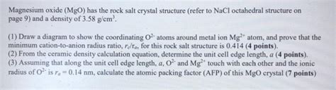 Solved Magnesium Oxide Mgo Has The Rock Salt Crystal Chegg