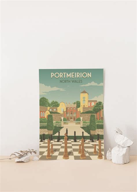 Portmeirion Travel Poster Gwynedd North Wales Seaside Print Etsy