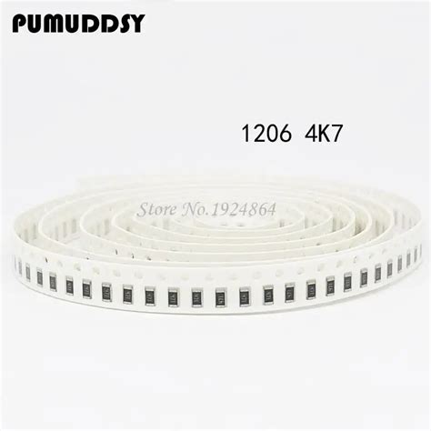 100PCS 1206 SMD Resistor 4.7K ohm chip resistor 0.25W 1/4W 4K7 472-in ...