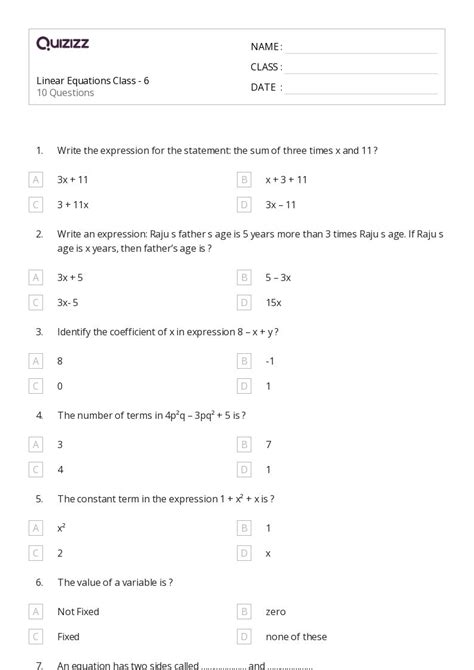 50 Linear Equations Worksheets On Quizizz Free And Printable