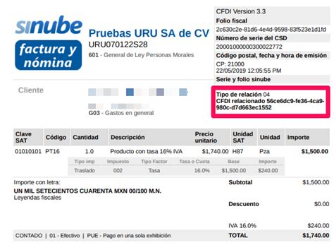 Factura Con Cfdi Relacionado Sinube