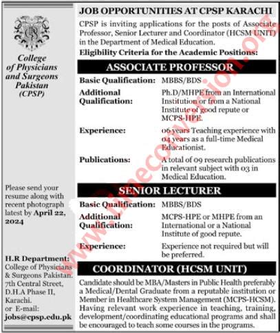 College Of Physicians And Surgeons Pakistan Karachi Jobs