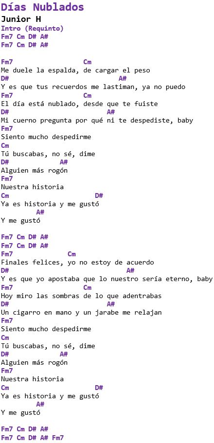 D As Nublados Junior H Letra Y Acordes En Guitarra